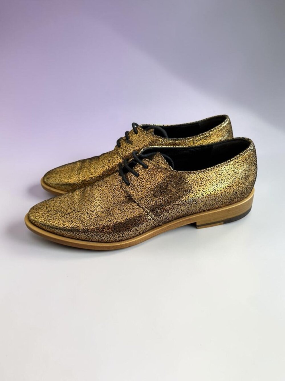 VIVIENNE WESTWOOD Gold Leather Laceup Oxford Flats Size 38 / US 8